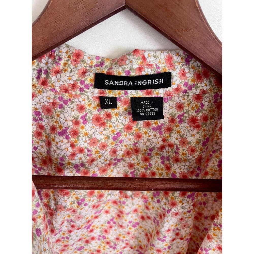 Sandra Ingrish 100% cotton floral button down XL spring summer - Picture 3 of 3